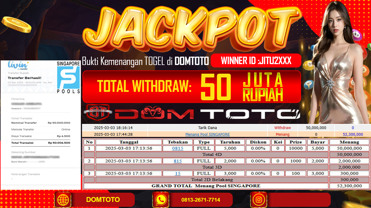 JACKPOT TOGEL SINGAPORE 4D 3 MARET 2025